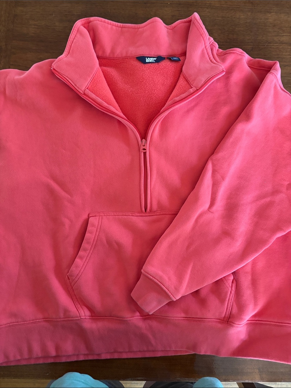 Lands' End Bright Coral Quarter-Zip Pullover